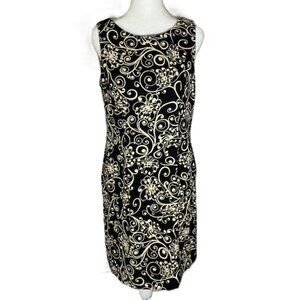 Connected Apparel Black & Ivory Shift Dress Size 8P Sleeveless Midi